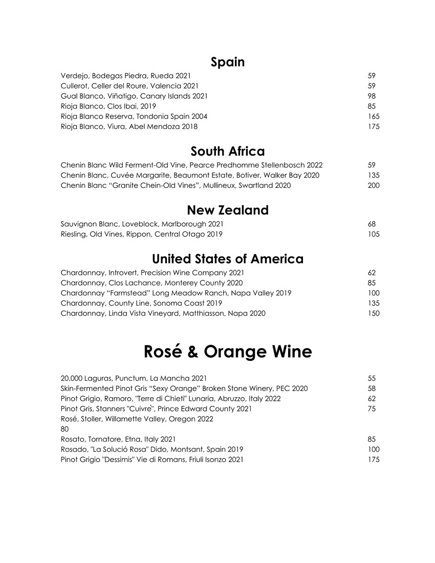 Wine & Cocktail List