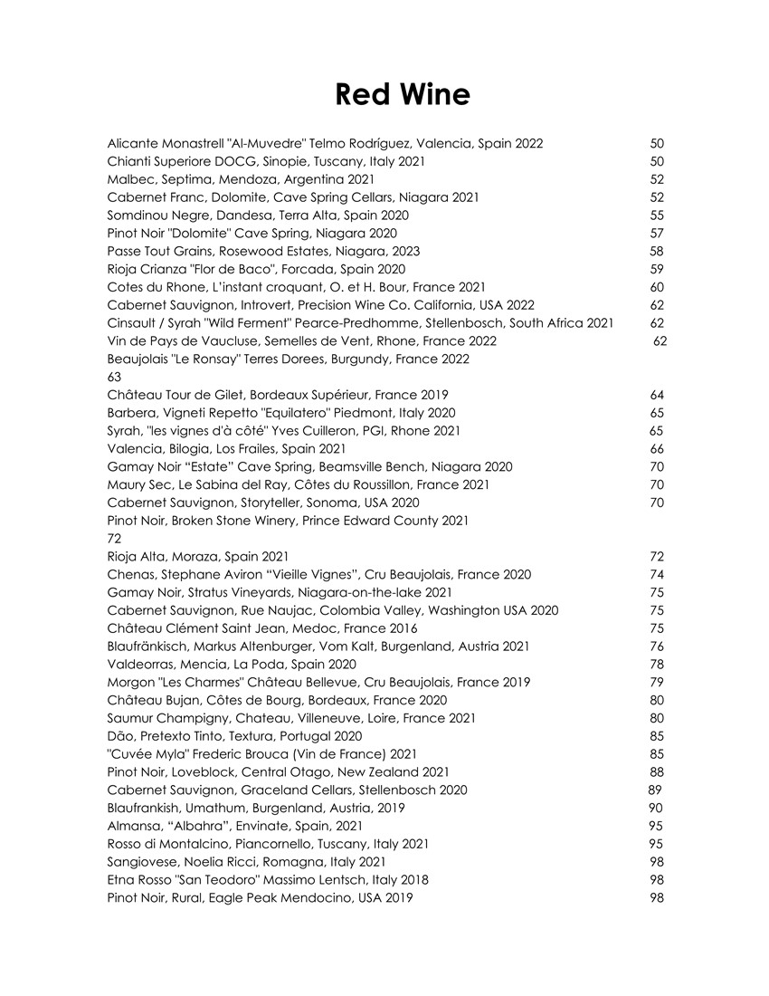 Wine & Cocktail List