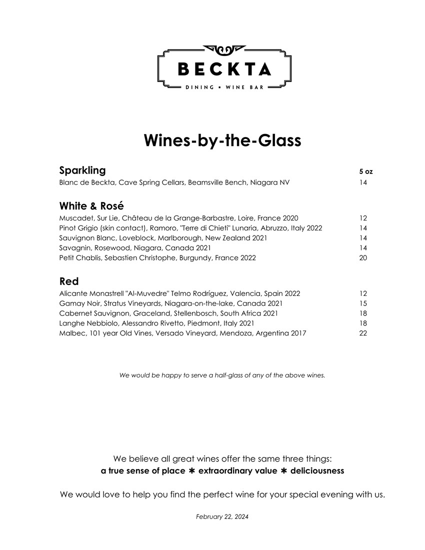 Wine & Cocktail List
