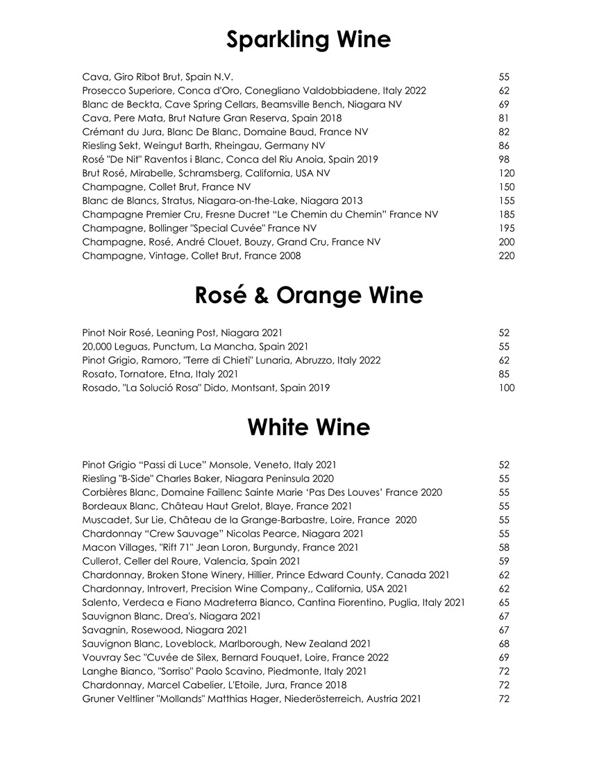 Wine & Cocktail List